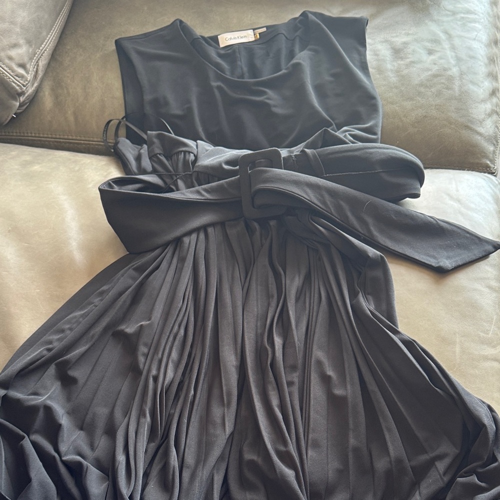 Calvin Klein Charcoal Midi Dress with Bow Detail